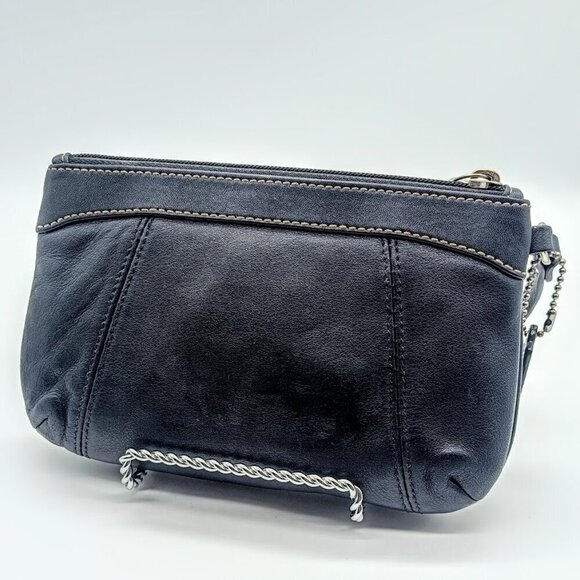 Vintage Coach Blue Black Pleated Leather Wristlet - Picture 3 of 10
